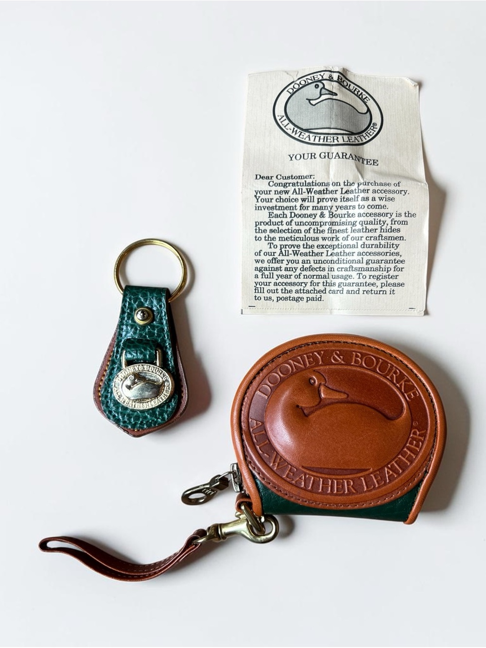 Vintage Dooney & Bourke Big Duck Coin Purse AWL Green Tan USA Preppy
